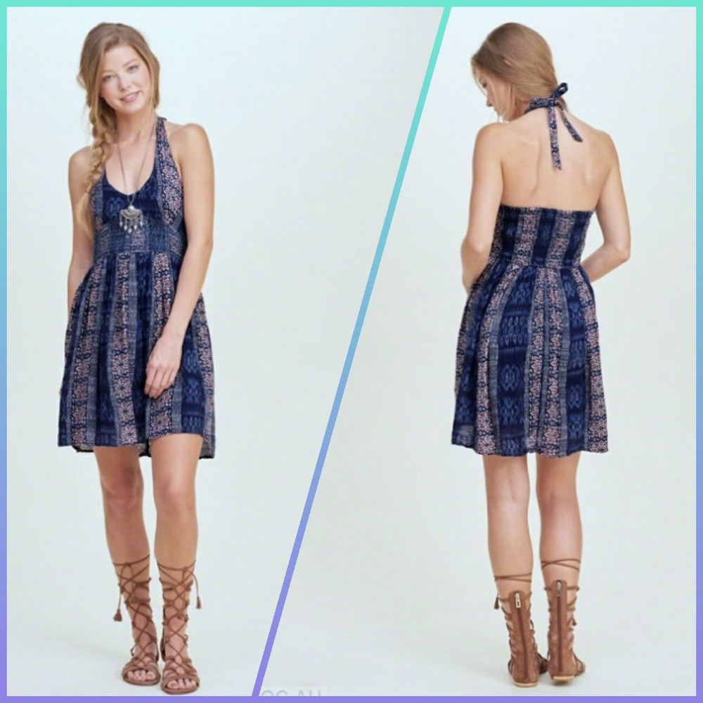 Hollister | Halter Print Midi Dress - Picture 1 of 8